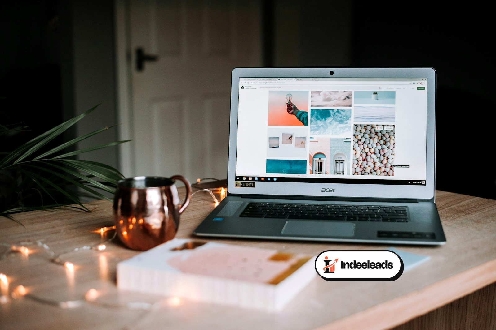 Marketer working on a laptop, planning travel campaign content